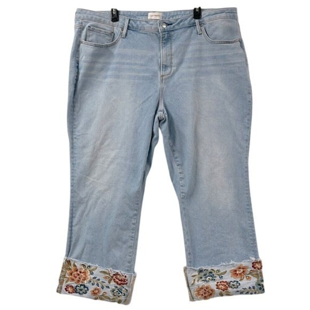 Driftwood Colette Light Wash Floral Embroidered Cuffed Cropped Jeans W22 L26